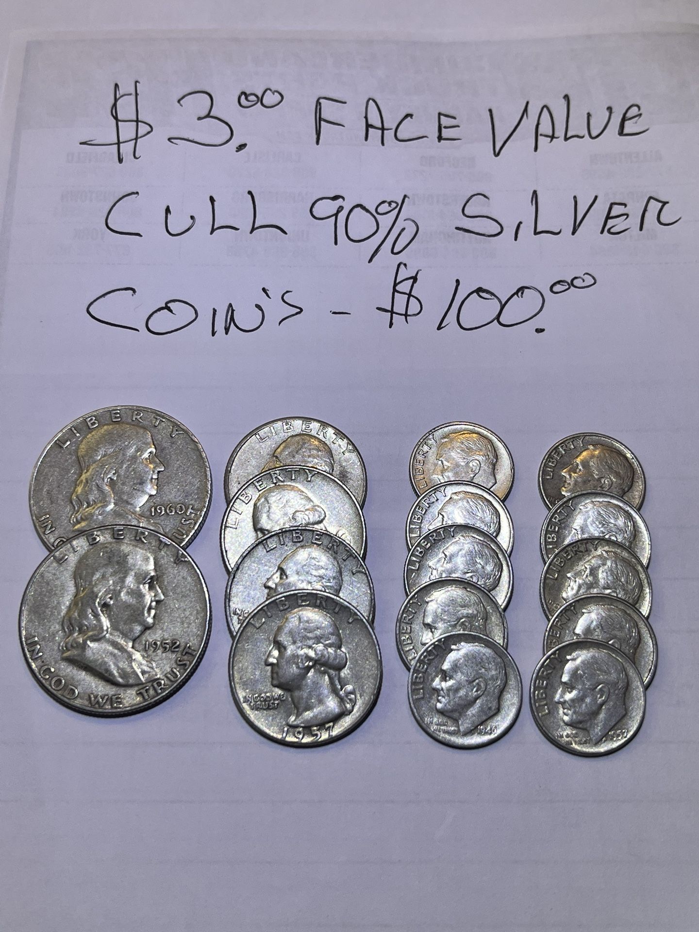 $3.00 Face Value 90% Silver Pre 1964 Coins