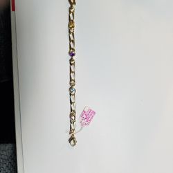 14k Yellow Gold Heart Designer Bracelet Made In Italy 7"in Length And 8mm Size