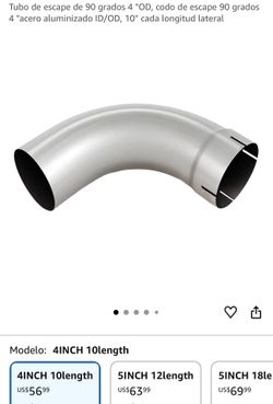 Exhaust 90 Degree Tube 4" OD,Exhaust Elbow 90 Degree 4" ID/OD Aluminized Steel,10" each side length