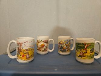 Vintage Classic Winnie the Pooh Ceramic Mug Set - 4 Pieces