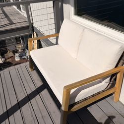 Sturdy Outdoor Wood + Wicker Loveseat