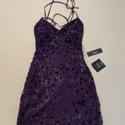 Purple Sequin Lace - Up Bodycon Dress