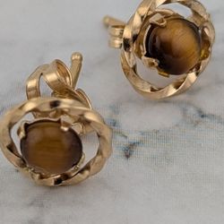 ✨👌14K YELLOW GOLD TIGER'S EYE EARRINGS✨