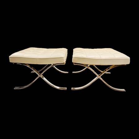 Pair of Barcelona stools designed by Ludwig Mies van der Rohe