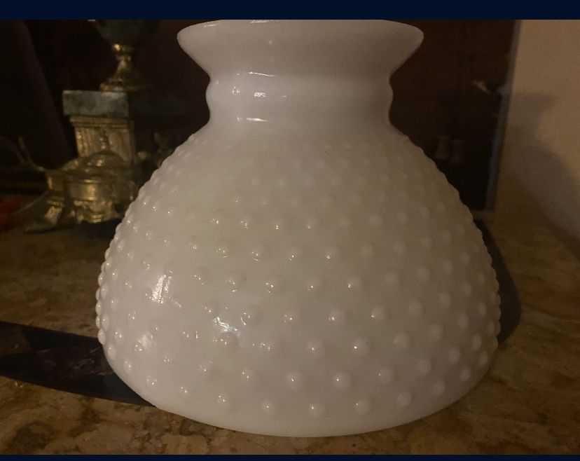 Vintage White Milk Glass Hobnail Hurricane  Lamp Shade Globe