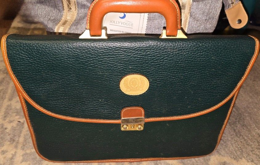GREEN LEATHER LAPTOP BAG