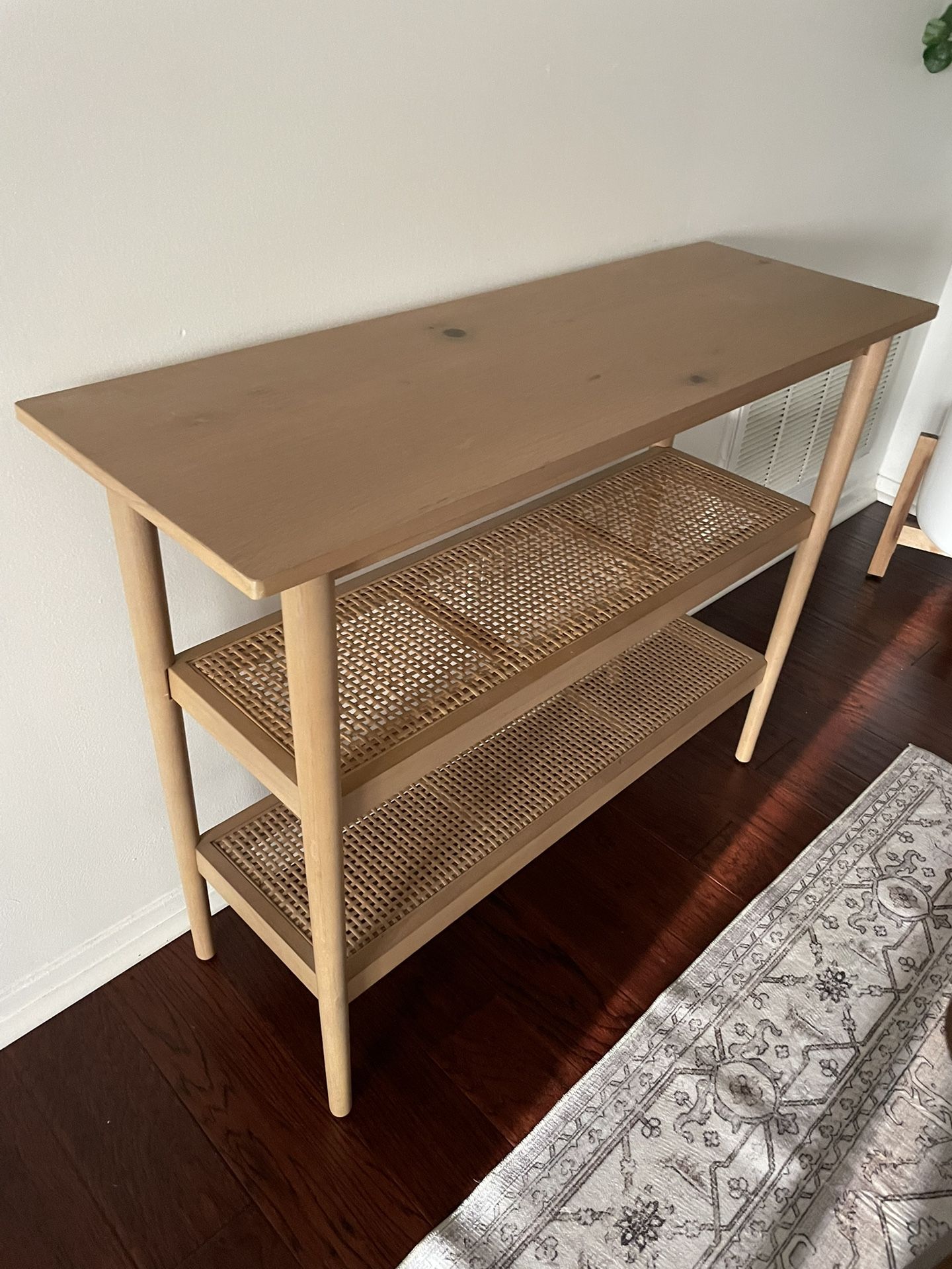 Wood & Cane Console Table Natural, Two Shelves