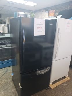 whirlpool side 30 open box new with ice maker 1 year company warranty ..blmack or white ..799 each....warranty..30 wide 67 hight botton freezer