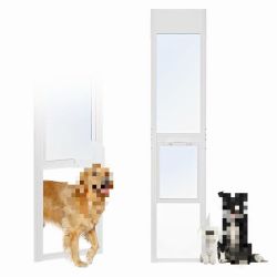 C) Dog Door for Sliding Glass Door Adjustable 80.5 in. 86.5 in. H Doggy Door for Sliding Door Pet Door w/ Lock, white $30