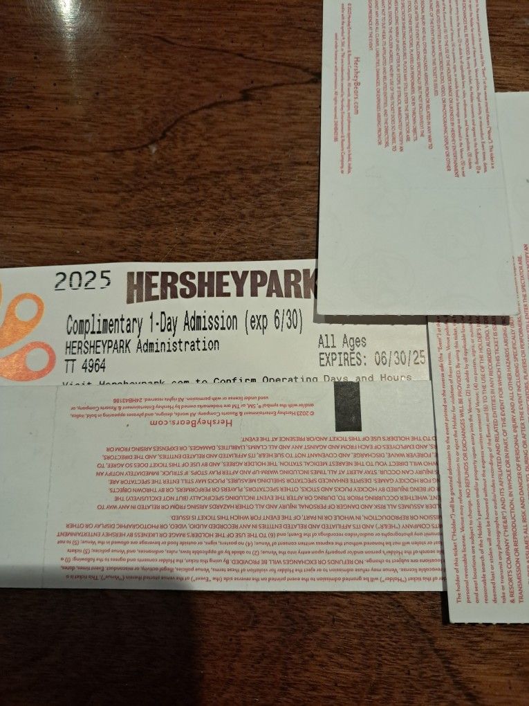 Hershey Park Expires 6-30 50.00 Each