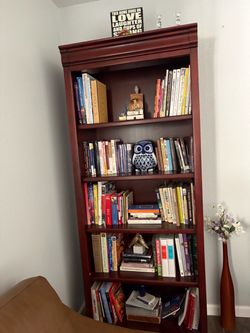 Cherry Wood Bookcase with Crown Molding