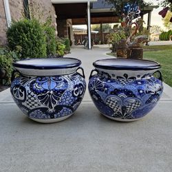 Talavera Blue And White Clay Pots, Planters,Plants, Pottery $60 cada uno.