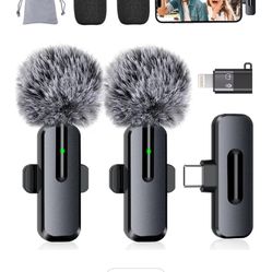 Wireless Mini Microphone for iPhone - 2 Pack Lavalier Microphone for Video Recording, 2 In 1 Noise Reduction Lapel Mic for Ipad, Android,Clip-on Mini 