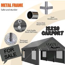 10x20ft Heavy Duty Carport with Removable Sidewalls & Doors Portable Car Garage for Backyand and Outdoor Camping