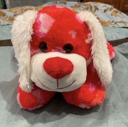 Pink Red And White Plush Dog