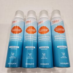 4 PK - Lume Whole Body Deodorant UNSCENTED Invisible Spray Sensitive Skin 3.6oz