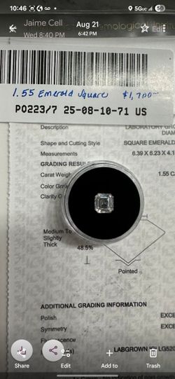 1.55 LAB EMERALD SQ. LOOSE DIAMOND