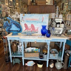 Multicolor Coastal Style Console Table / Entry Table / Buffet– Distressed Wood Sofa Table Unique