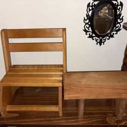 Wooden Mini Chair (Flip-Down Seat) + Mini Wooden Stool