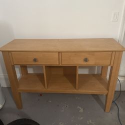 Solid Wood Console Table with Drawers and Shelves, Light Wood Entryway Table, Modern Storage Console