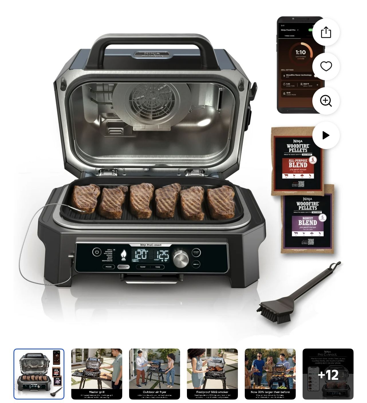 Parrilla Ninja Woodfire ProConnect 20"176OW Electric Outdoor Grill With Digital Display