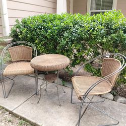 Wicker And Metal Chair And Table Bistro Set