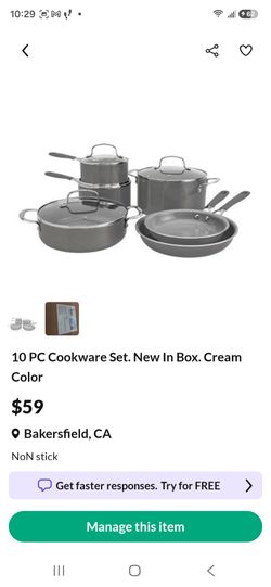 10 PC Cookware Set. New In Box. Cream Color