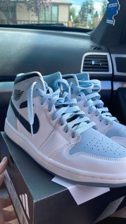 Nike Air Jordan 1 Mid SE Shoes Ice Blue White Black Womens