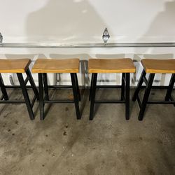 Four Wooden Counter Height Bar Stools