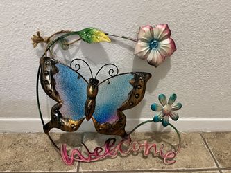 Metal and Glass Butterfly Sign 13”
