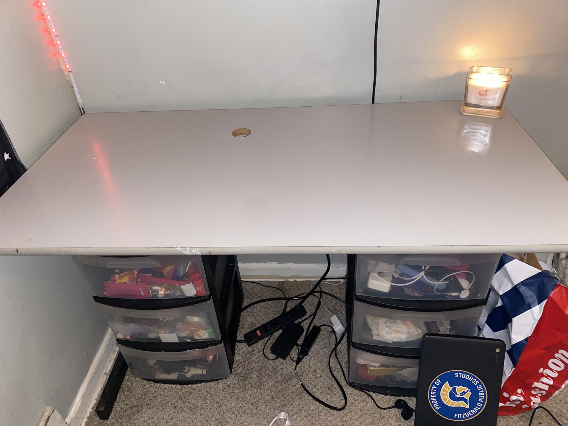 Grey Office Desk With Cord Hole