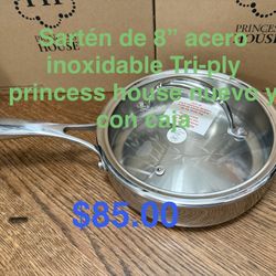 Sartén De 8” Acero Inoxidable  Tri-ply 👉 princess house todo nuevo y con caja 📦
