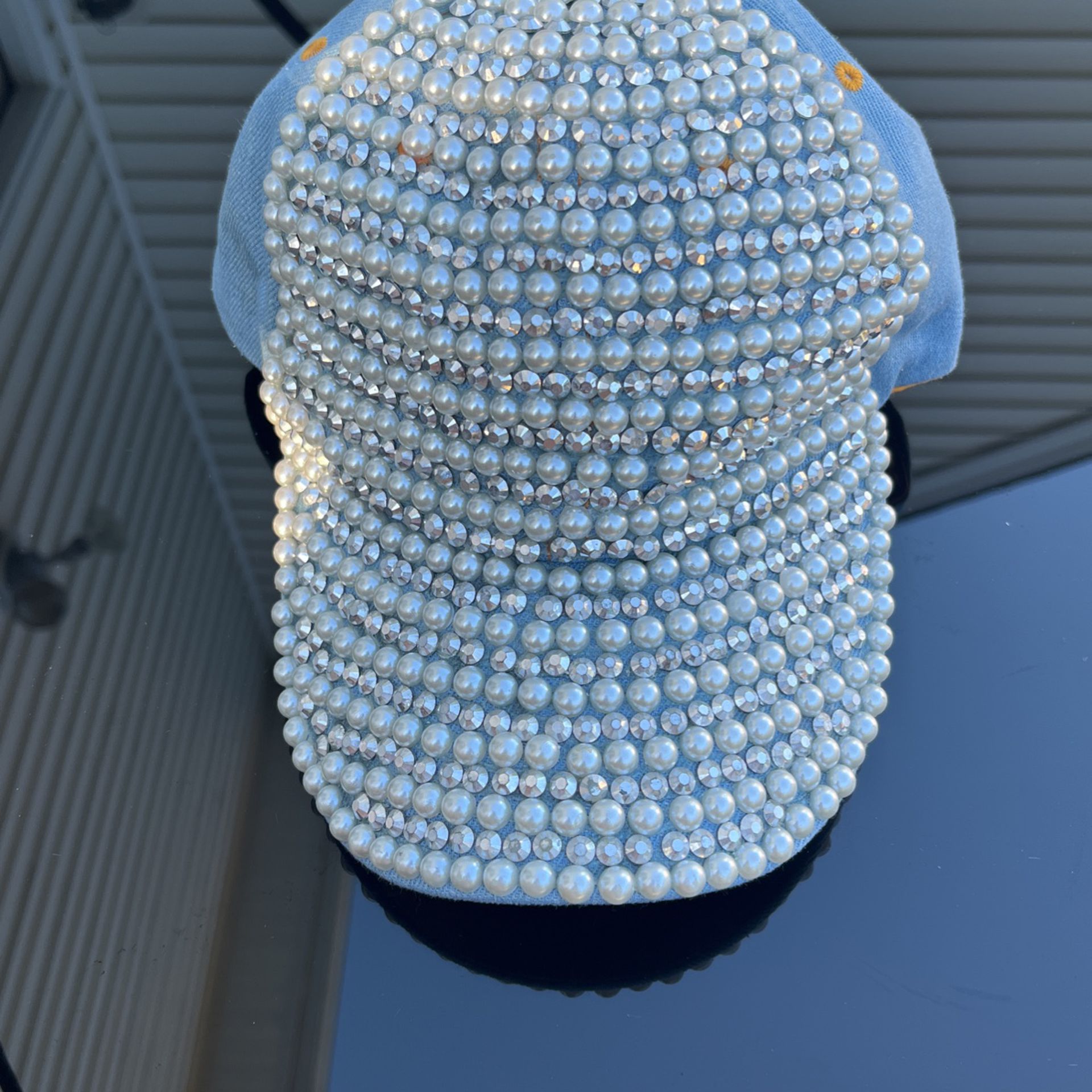 Stylish Jean Hat With Pearls (ADJUSTABLE)
