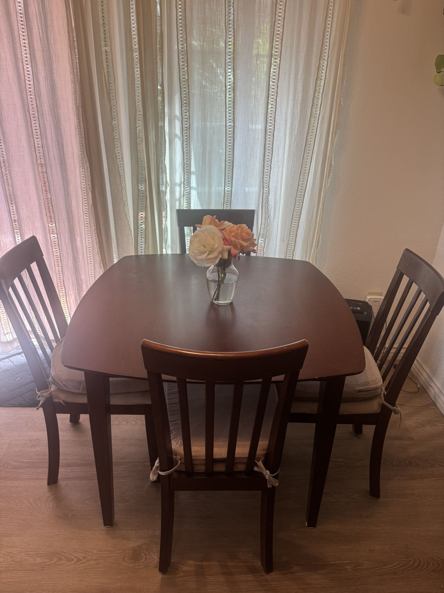 Espresso Wood Dining Table Set With 4 Chairs