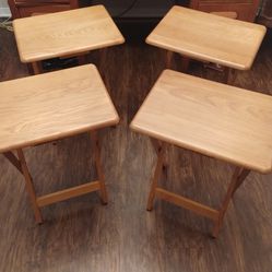 4 Wooded Tv Tray Stand Set