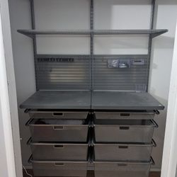 Elfa Classic 4 Foot Wide Platinum Garage Workbench / Storage With Drawers