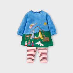 Mini Boden Holiday Nativity Scene Applique Dress & Stripe Leggings Matching Set Size 18-24 Months New
