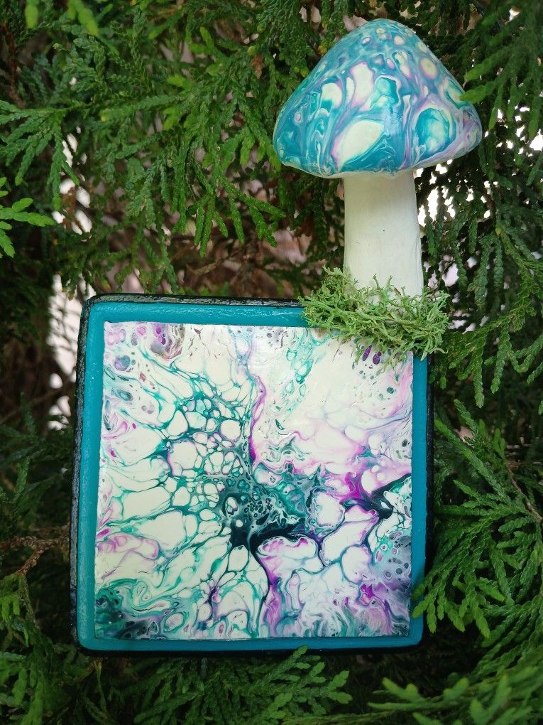 "Intergalactic Mycelium" Upcycled Mushroom Pour Art Wooden Wall Mount