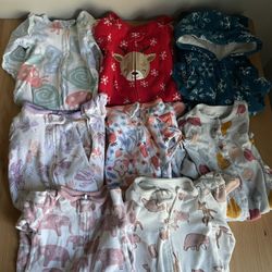 Baby Girls Clothing Lot Carters’s Sleepers Coveralls Fleece Cotton Footed Lot 