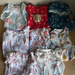Baby Girls 3mo 6/9mo Clothing Lot Carters’s Sleepers Coveralls Fleece Cotton Footed Lot 