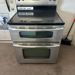 Stainless Maytag Gemini Double Oven Glass Top Electric Stove