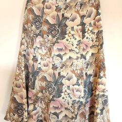 Golden  Bouquets  Midi Silk Skirt  Women's Size 6 M Medium L Large 