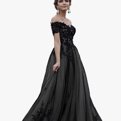 Black Floral Prom/wedding Dress Size 2 