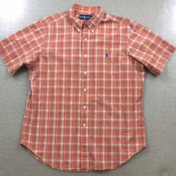 Ralph Lauren Orange Plaid Short Sleeve Button Down Shirt Men’s Size L