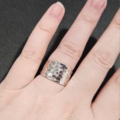 Size 6 Solid hammered sterling silver ring