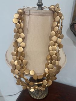 Gold Tone Multi-Strand Coin Bib Statement Necklace -approx 22"