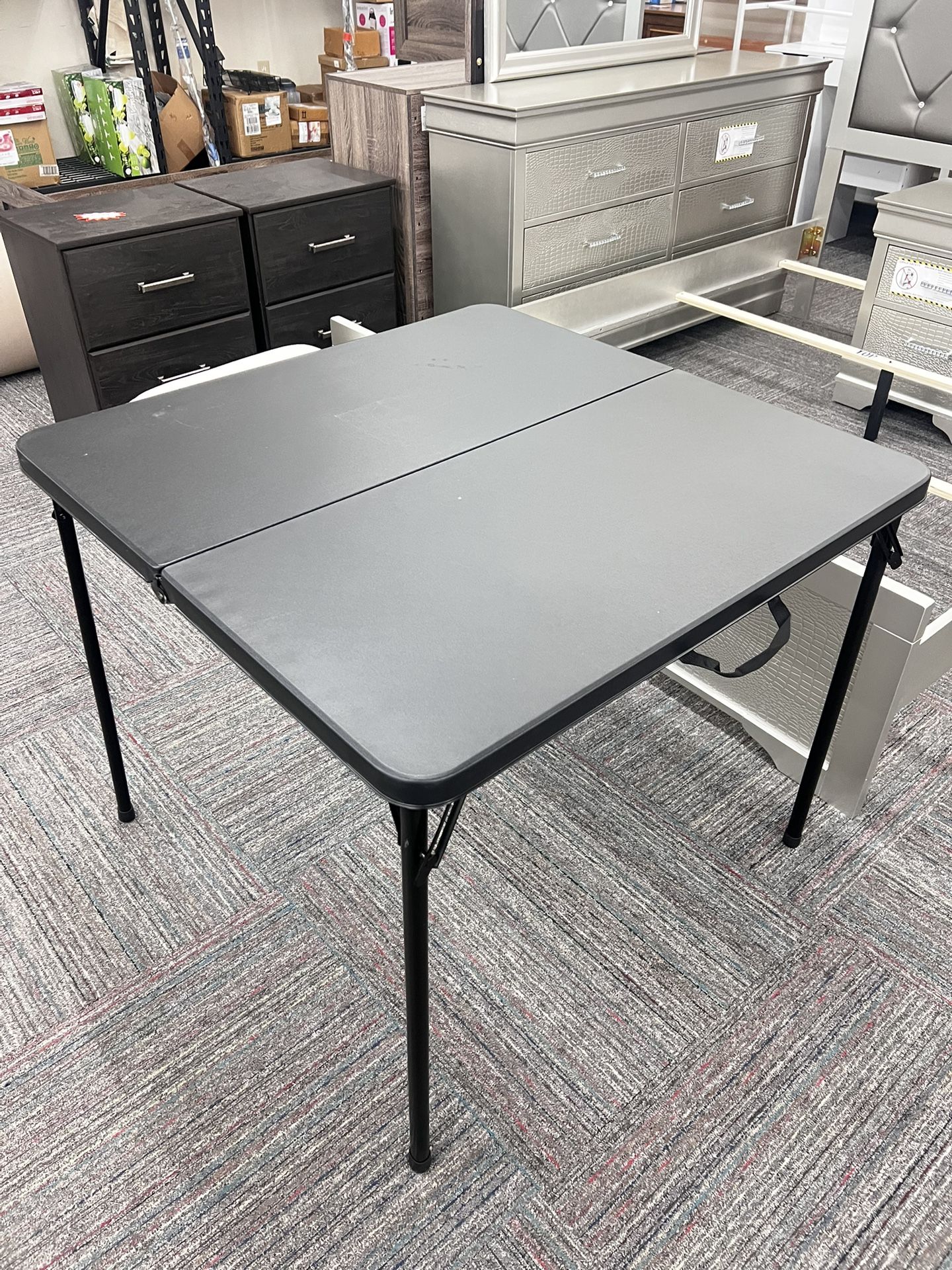 34" Square Folding Table,Fold-in-Half Plastic Card Table,Picnic Party Event Dining Camp, New