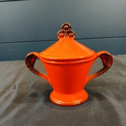 Vintage Red Rooster Poppytrail Sugar Bowl With Lid By Metlox