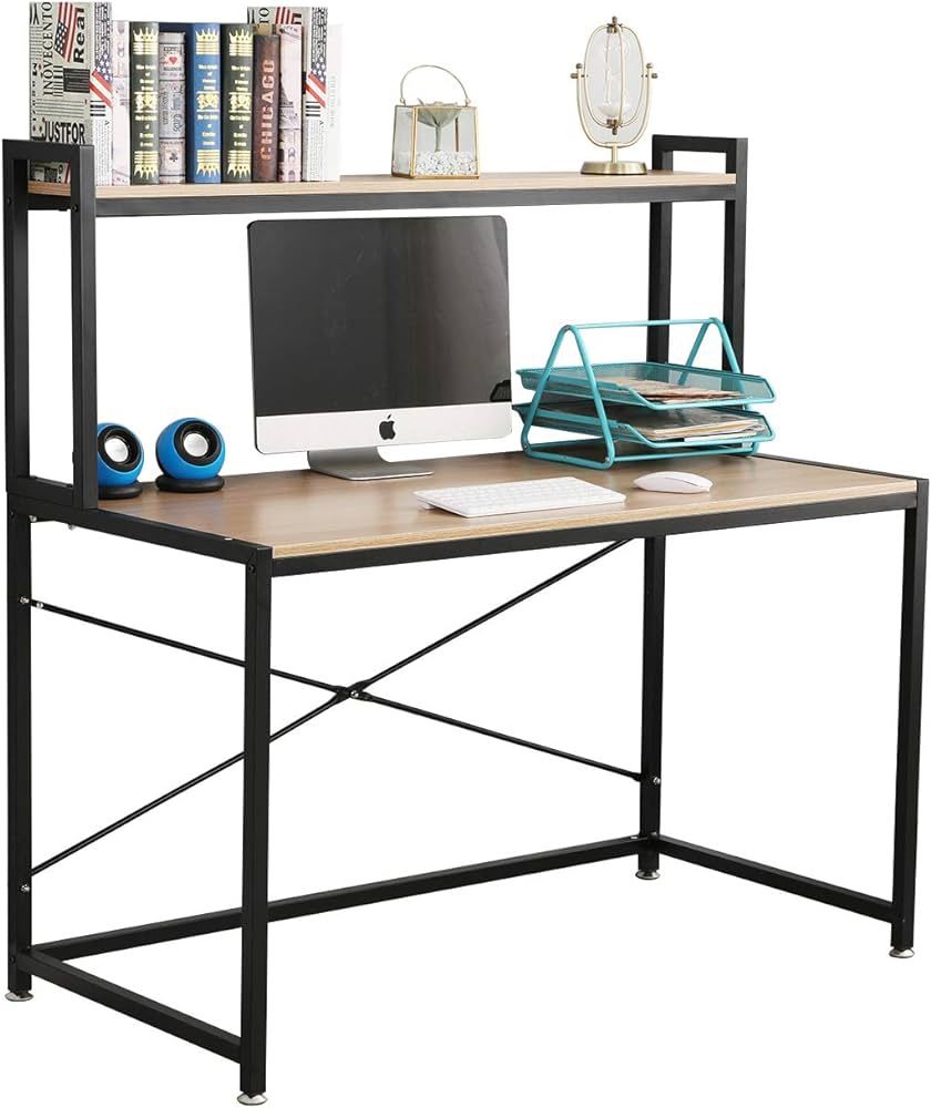 soges Computer Desk 47.2 inches Desk Office Desk with Shelf Workstation for Home Office Desk Writing Table,Oak&Black DX-2025OB