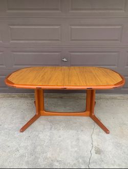 Mid Century Solid Teak Dining Table with Leaf